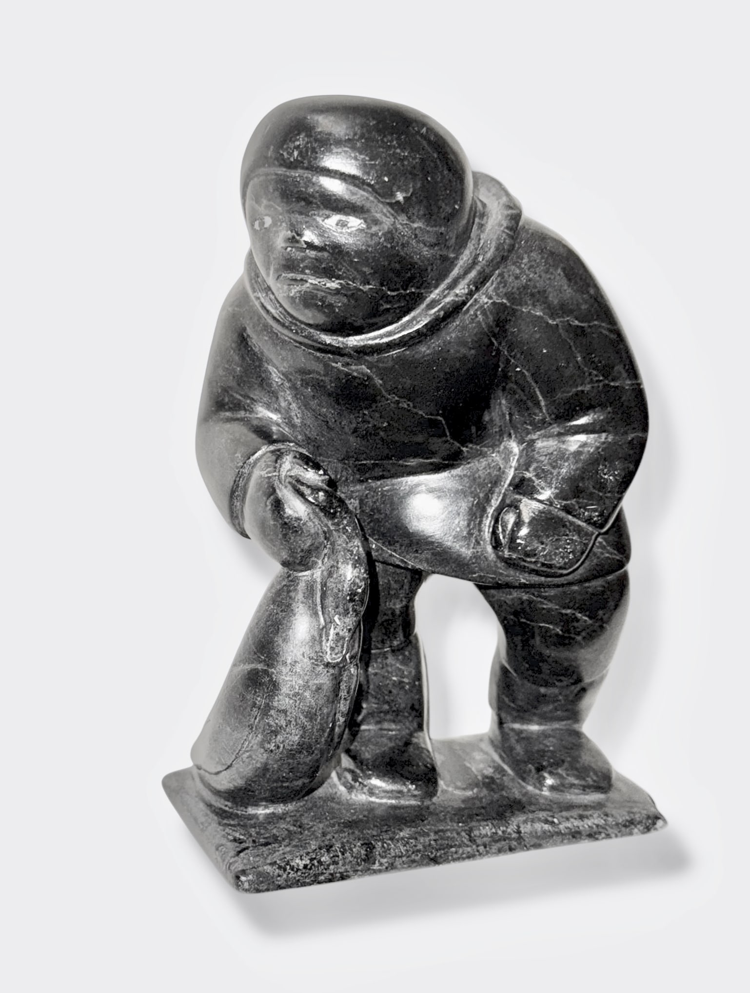 Inuit Black Soapstone Carving "Inuk With Seal" L. Asuak (1 of 6)