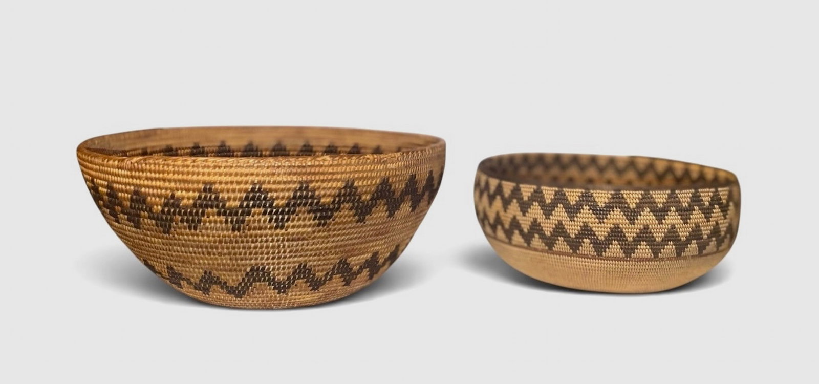 California Yokuts Polychrome Coiled Basketry Bowls (2) (1 of 5)