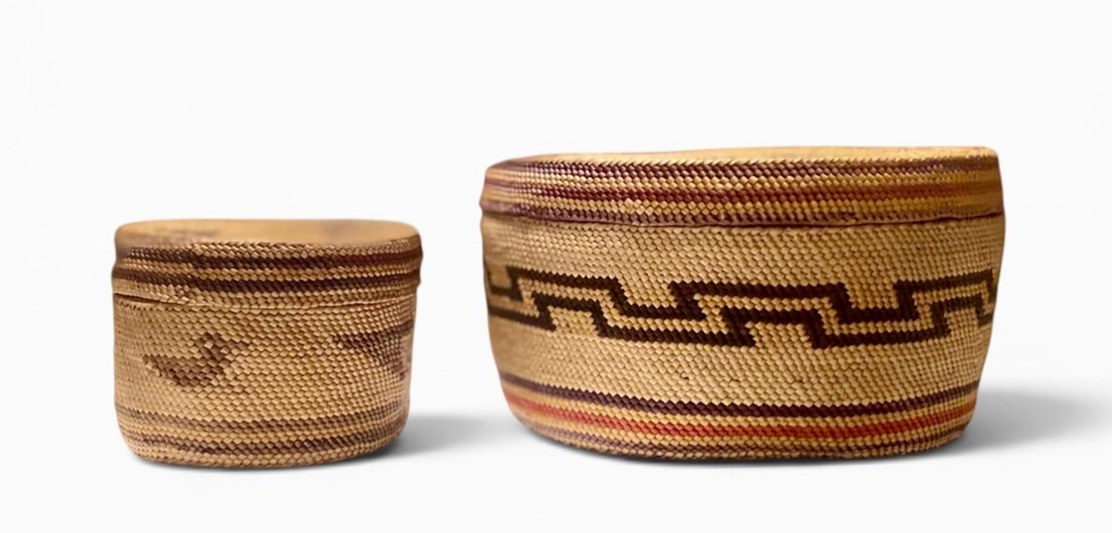 Pacific Northwest Nootka Makah Pictorial Polychrome Lidded Baskets (2) (1 of 4)