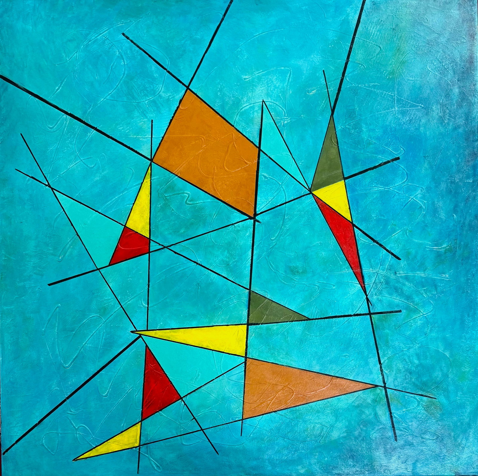 Geometric Modernist Abstract Painting, Serge Berezjak, 2021: Serge Berezjak (Ukranian, b. 1980). Modernist Abstract Geometric Painting, Signed and Dated by the Artist Serge Berezjak, 2021 (view verso). Bold geometric colors throughout. Acrylic on canvas. Dimens