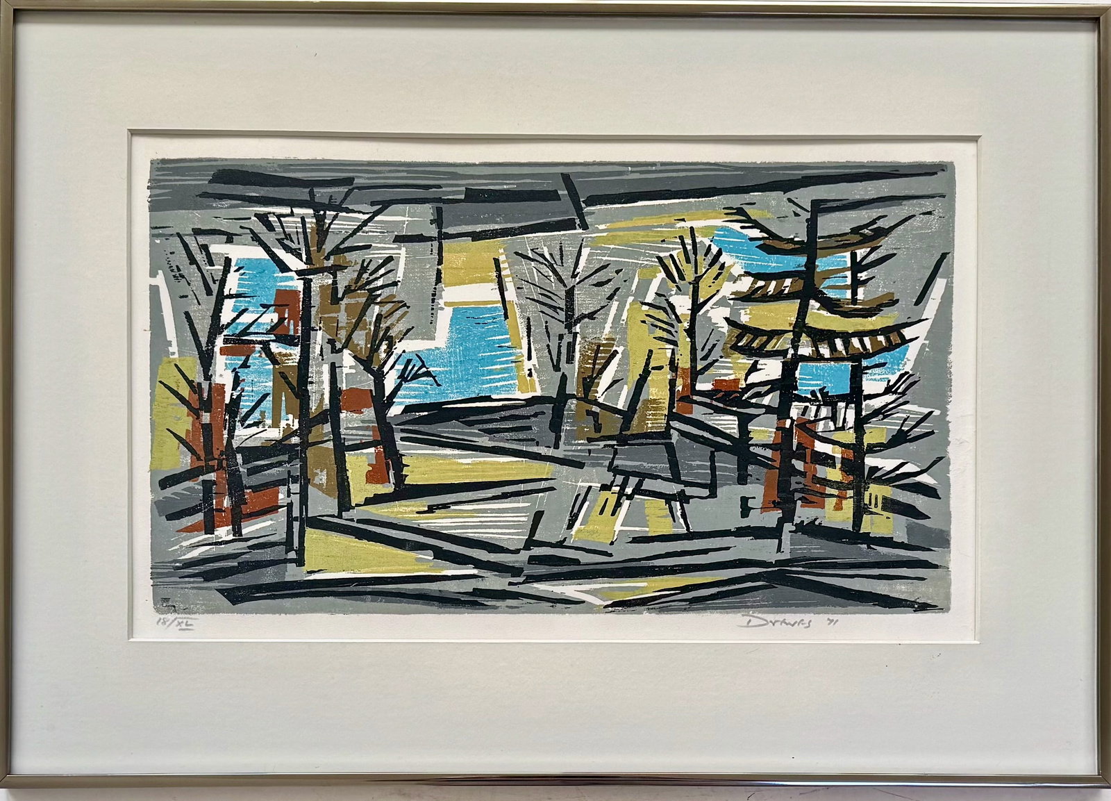 Werner Drewes (German, American 1899-1985) Cubist Abstract Color Woodcut. Signed, 1971 (1 of 5)