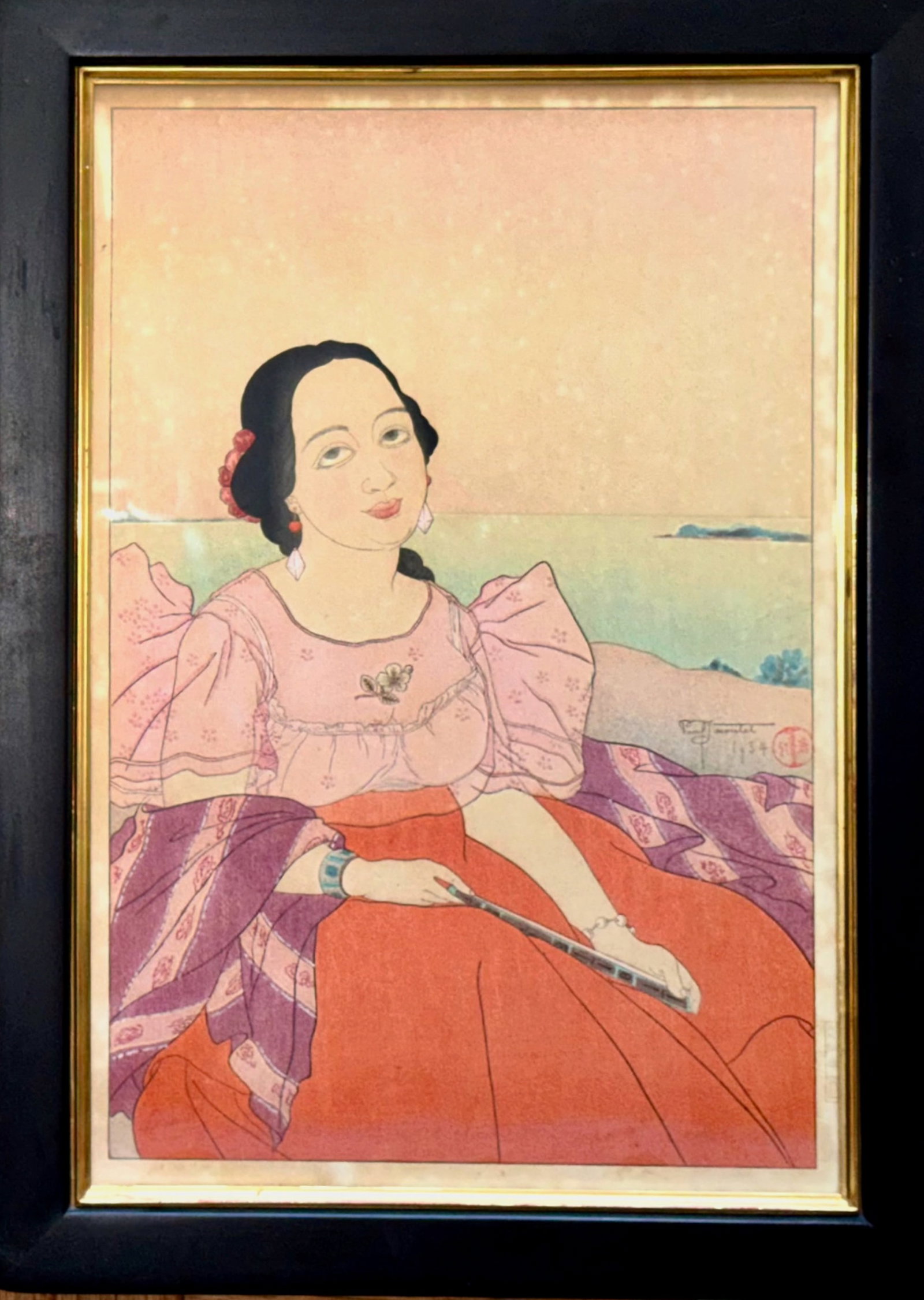 Paul Jacoulet "Lady In Red" Rainbow Series Woodblock, 1934 (1 of 5)