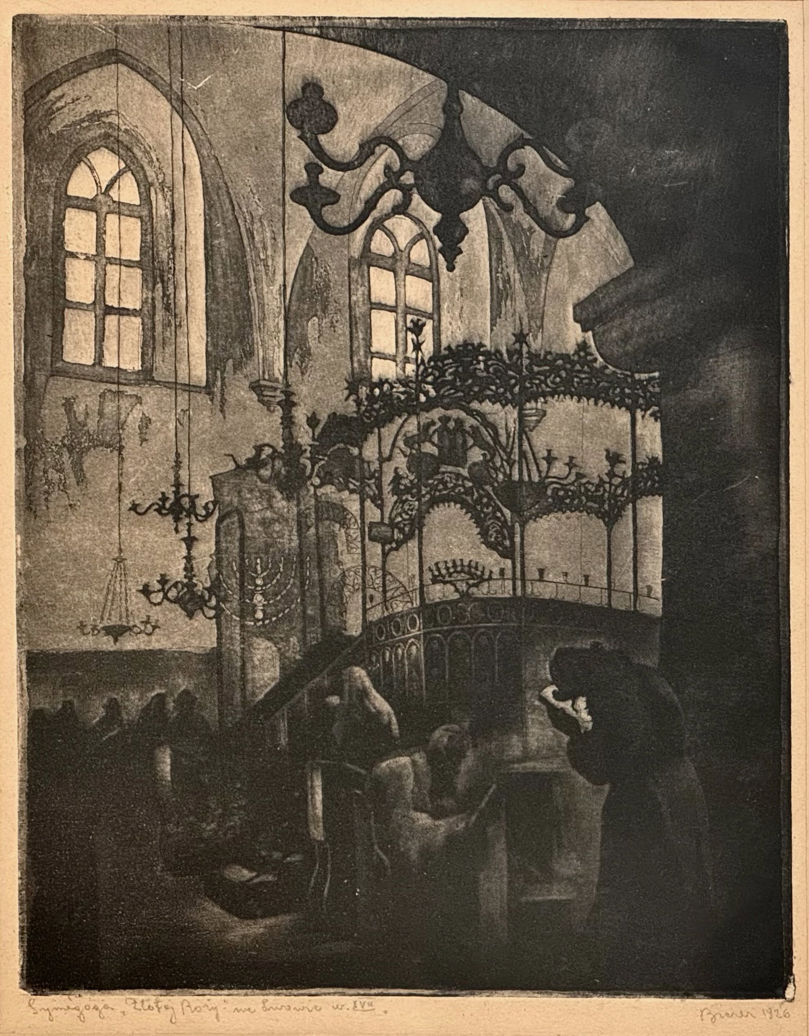 Alois Breier (Austrian, 1885-1948) Gwozdziec Synagogue, Lviv, 1926: Original Alois Breier Architectural Etching, Depicting the Legendary Gwozdziec Synagogue near Lviv (modern-day Ukraine). Pencil signed, dated and titled by the artist Alois Breier on lower margins (pl