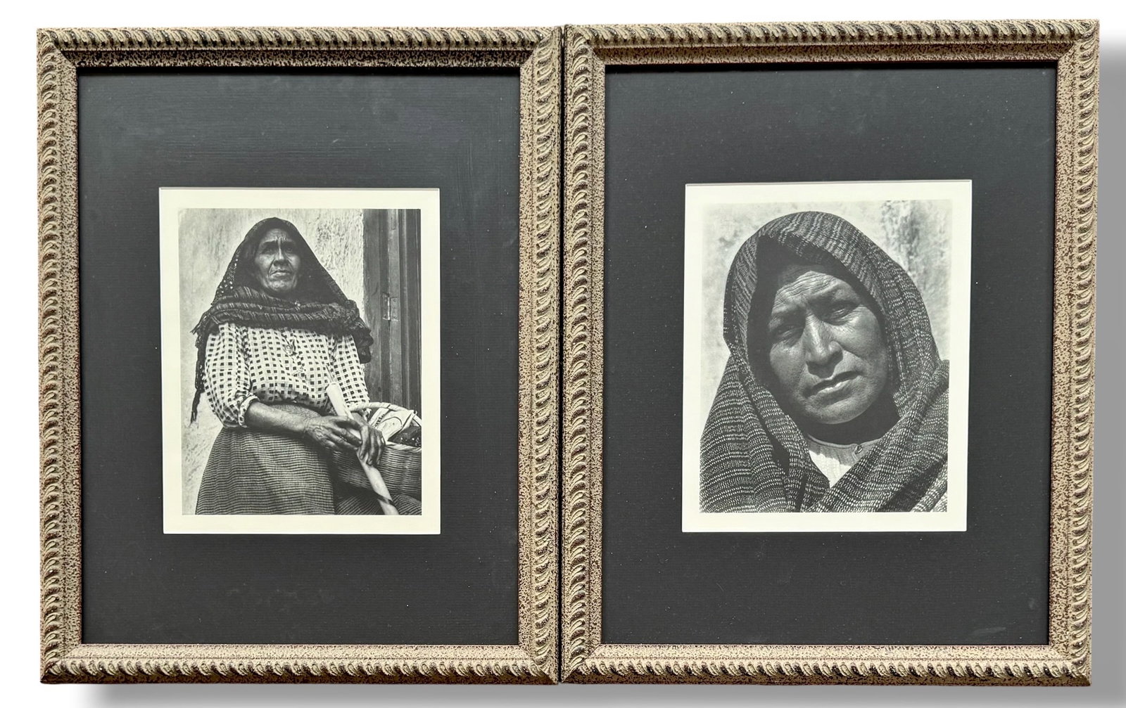Anton Bruehl (Australian, American, 1900-1982) Rebozo & The Servant: Mexico ca. 1930s. Photographer Anton Bruehl Collotypes. Two framed black & white collotype plates on heavy loose-leaf cream paper. From the limited edition portfolio "Mexico" circa 1930s. 1-The Servan