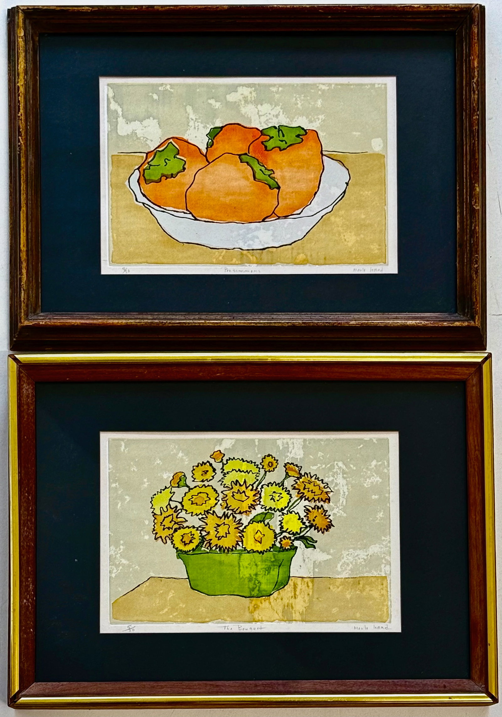 Merle Izard (American, b. 1928) Bouquet & Persimmons: Botanical Series. Merle Izard limited edition serigraphs "Bouquet & Persimmons". Pencil signed, edition numbered and titled on lower margins. Screenprint on heavy wove paper. 1-Merle Izard. Persimmons