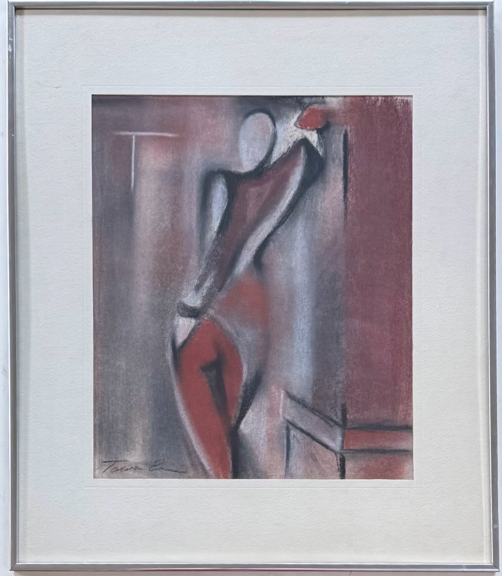 Mid-Century Abstract Cubist Charcoal Drawing, Signed (1 of 4)
