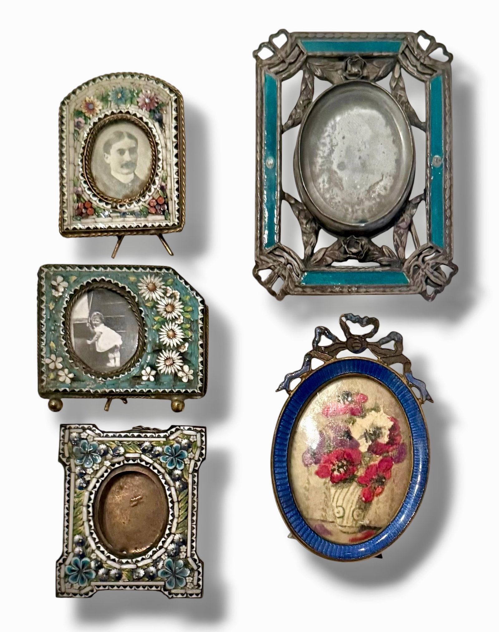 Antique Italian Floral Micro-Mosaic And Enamel Table Top Picture Frames (1 of 6)