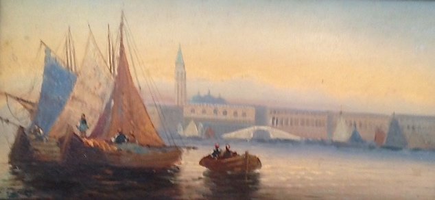 European School Oil Painting, C.Bosman,'Harbor view' (1 of 4)