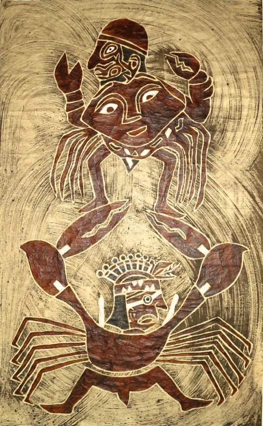 Aboriginal Bark Painting: Bark Painting Artist: unknown Dimension: 20.6” X 46” Condition: good, appropriate for age Provenance: acquired in the 1970s