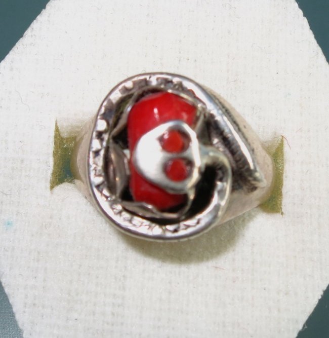 Zuni Sterling Silver Coral Snake Ring, Effie Calavaza (1 of 4)