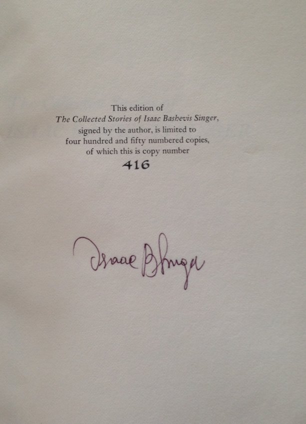Book: Issac Bashevis Singer, Signed "Collected Stories" (1 of 3)