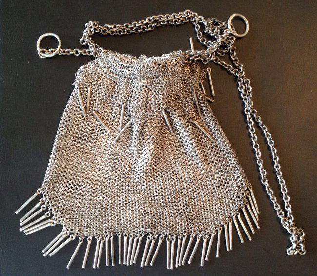German Silver Metal Mesh Draw String Purse c.1930 (1 of 1)