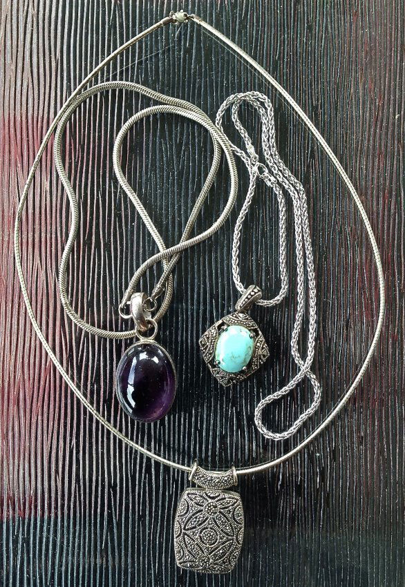 (3) Turquoise, Amethyst, Sterling Silver Necklaces (1 of 4)