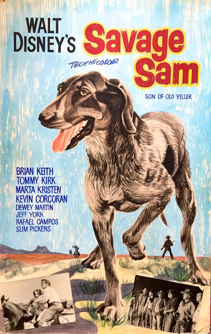 John J. Lomasney ( Irish 1899-1989 ) Cinema Painting: Original Movie Theater illustration Painting, John J. Lomasney, 1963 Movie Title: Walt Disney: Savage Sam Artist: John J. Lomasney (Irish, 1899-1989). Gouache on illustration board with original studi