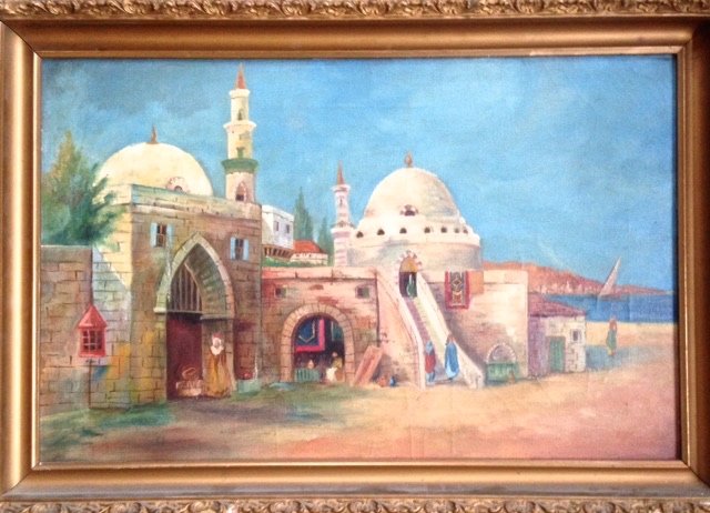 Middle Eastern Oil Painting, Desert Oasis With Mosque (1 of 2)