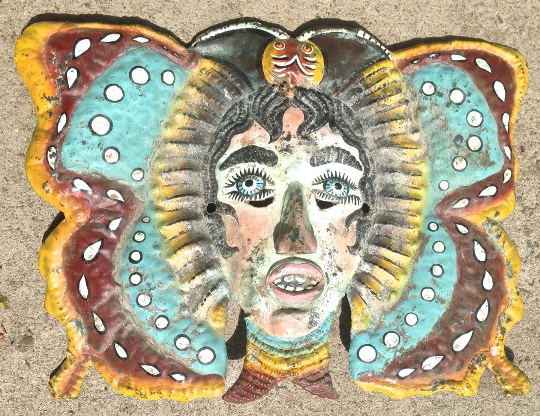 Mexican Folk Painted Metal Fantasy Mask, 1950’s (1 of 3)