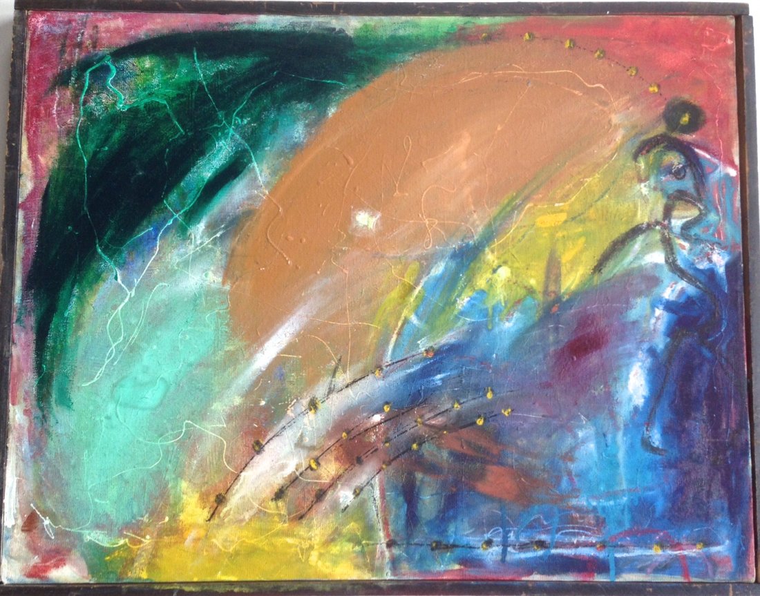 Abstract Oil Painting Monogrammed H.H.: Abstract Oil Painting Monogrammed H.H.Mid-century abstract oil painting on canvasMonogrammed: HH (lower right) Hans Hofmann?UntitledDimension: 22” x 28”Condition: Good Estate conditionProvenance: