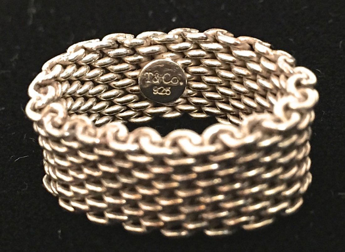 Tiffany & Co. Somerset Mesh Ring: Tiffany & Company sterling silver Somerset Mesh ring Hallmark: T & Co. .925 Sterling Dimension: .35oz. Ring Size 9 Westchester, New York Estate