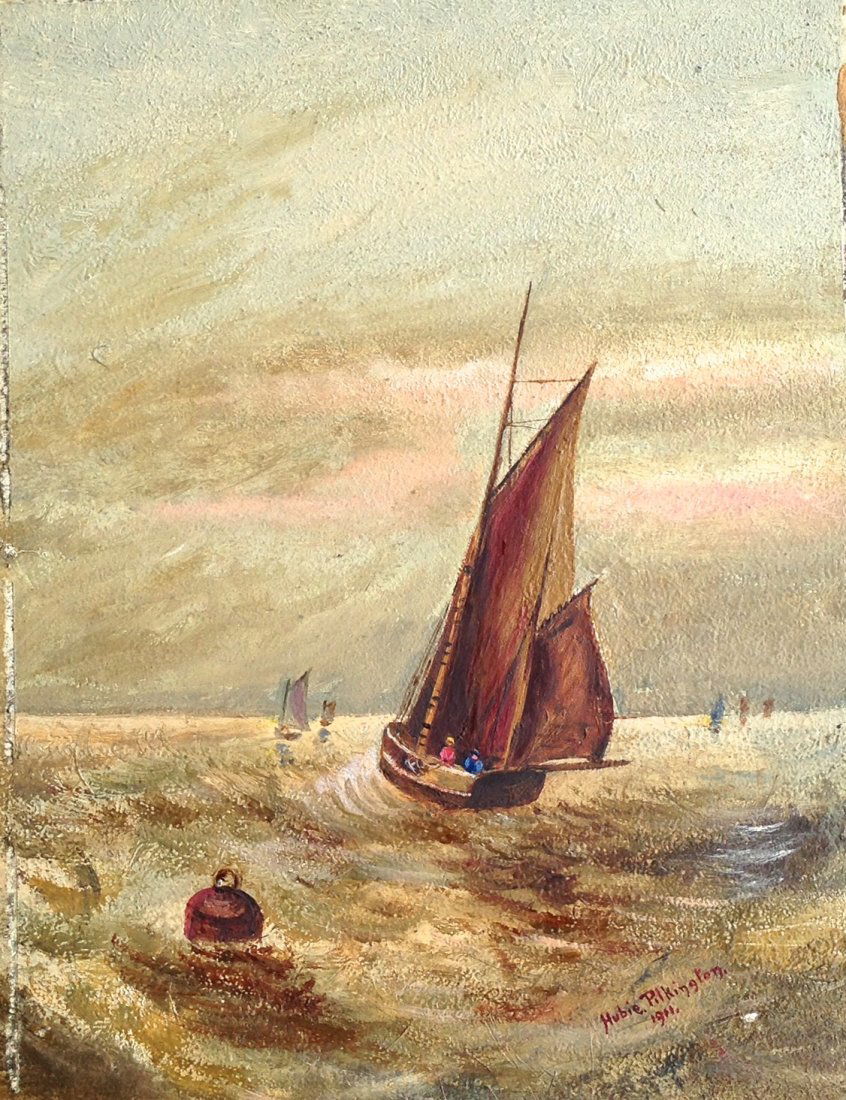 Two European Nautical Oil Paintings , 1911 (1 of 3)