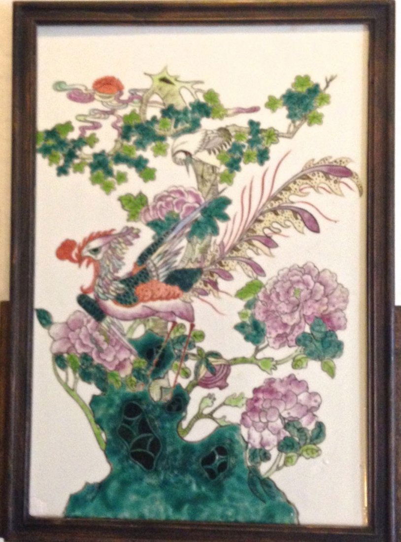Antique Chinese Porcelain Plaque 'Phoenix And Flora' (1 of 3)