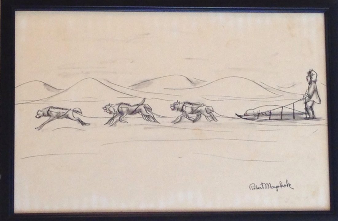 Robert Mayokok, "Seal Hunt", Inuit Alaskan Drawing (1 of 3)