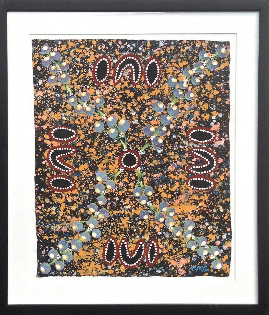 Australian Aboriginal Desert Painting, Signed: R.M.S. (1 of 3)