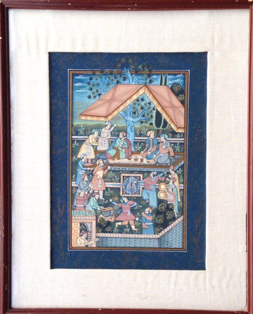 PERSIAN PAINTING OF NOBLEMEN AND MUSICIANS IN A GARDEN (1 of 3)