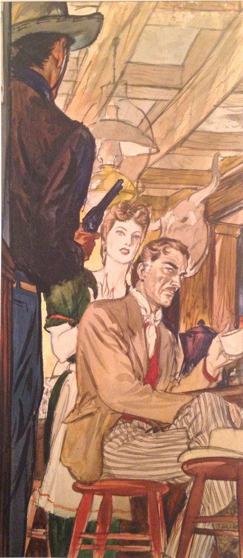 WESTERN  PULP ART PAINTING "GUNSLINGER" 1945 SIGNED (1 of 3)