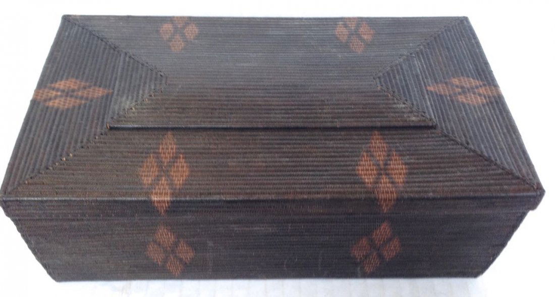 Antique Woven Reed & Silk Covered Box (1 of 4)