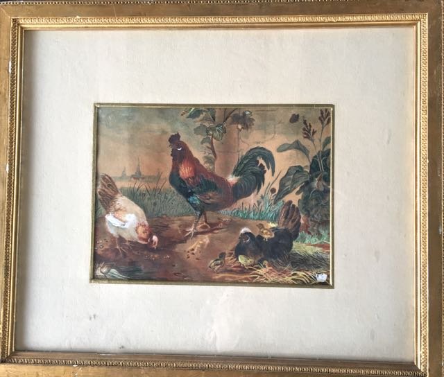 19th Century Painting of Hen, Rooster & Chicks (1 of 5)