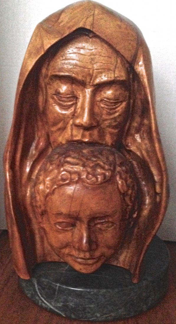 Judaica: Biblical Carved Sculpture "Sarah & Isaac" 18" (1 of 6)