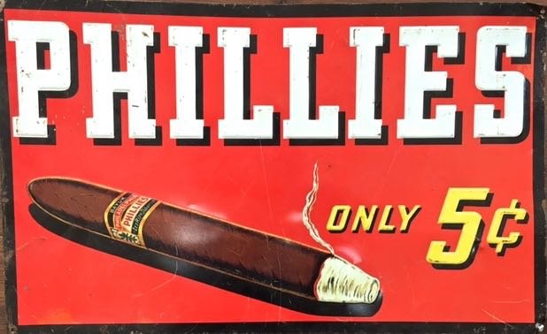 Phillies Cigar Embossed Tin Advertising Sign (1 of 2)