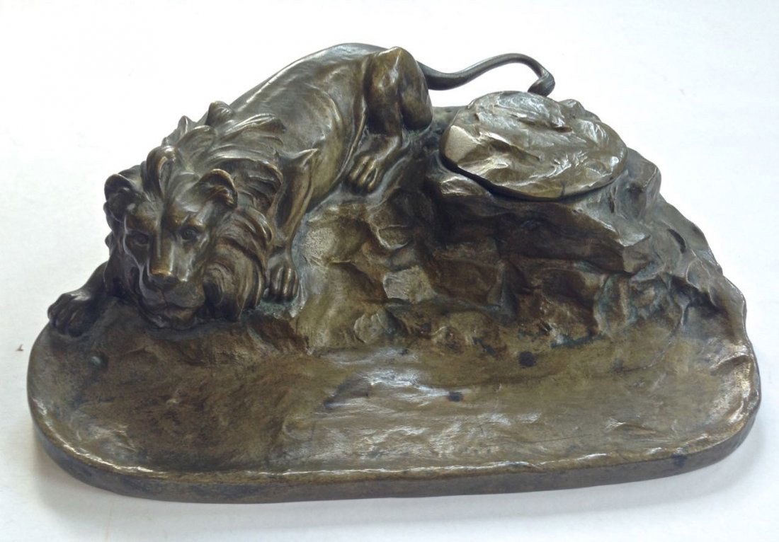 Austrian Bronze Inkwell With Figural Lion (1 of 6)