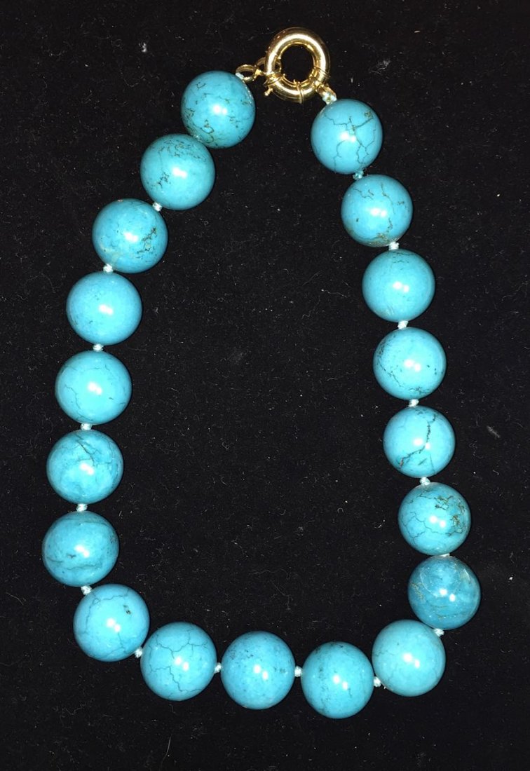 Estate Turquoise Bead Necklace With Gold Clasp (20mm) (1 of 3)