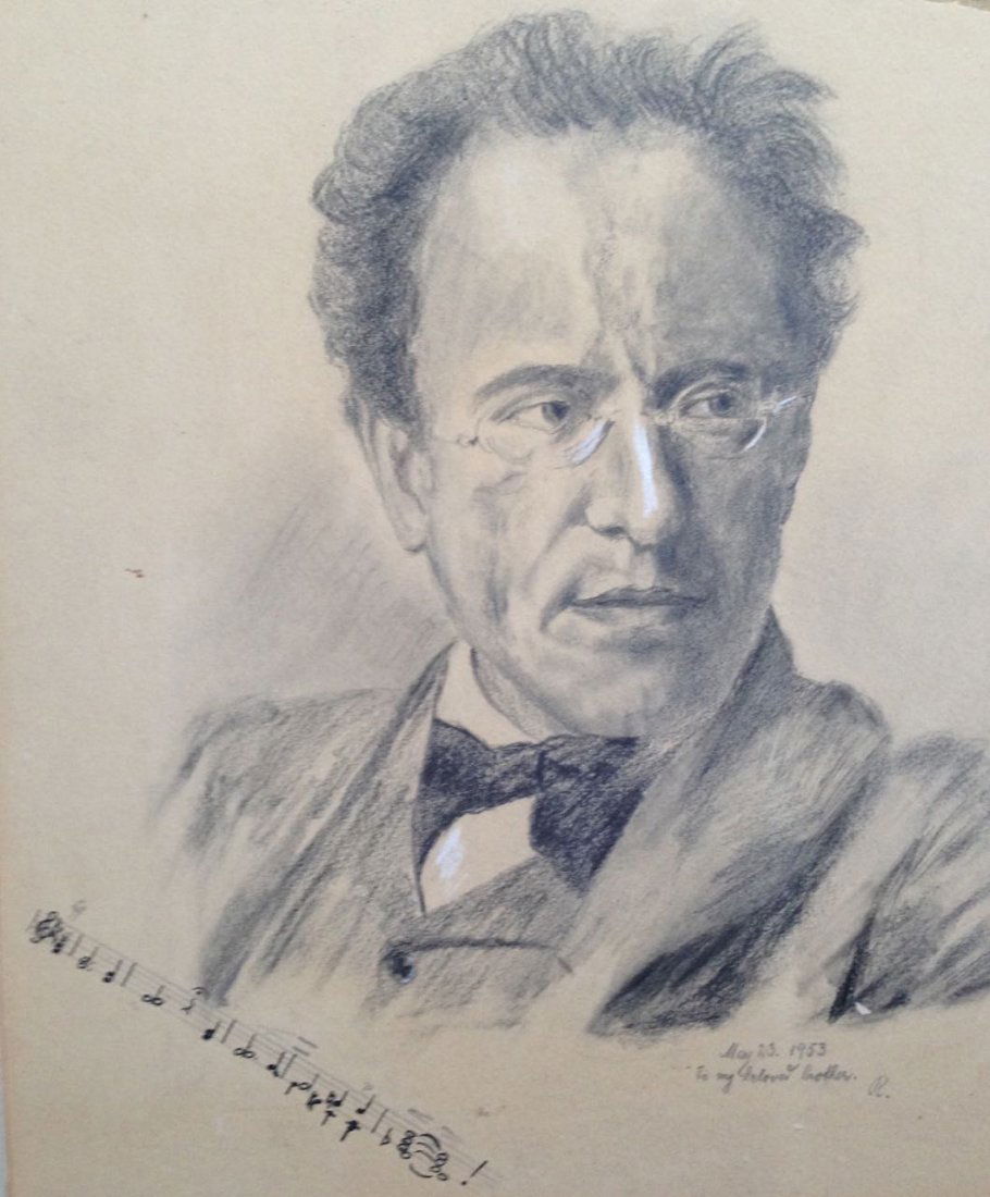 Gustav Mahler, Portrait Drawing, Inscribed (1 of 3)