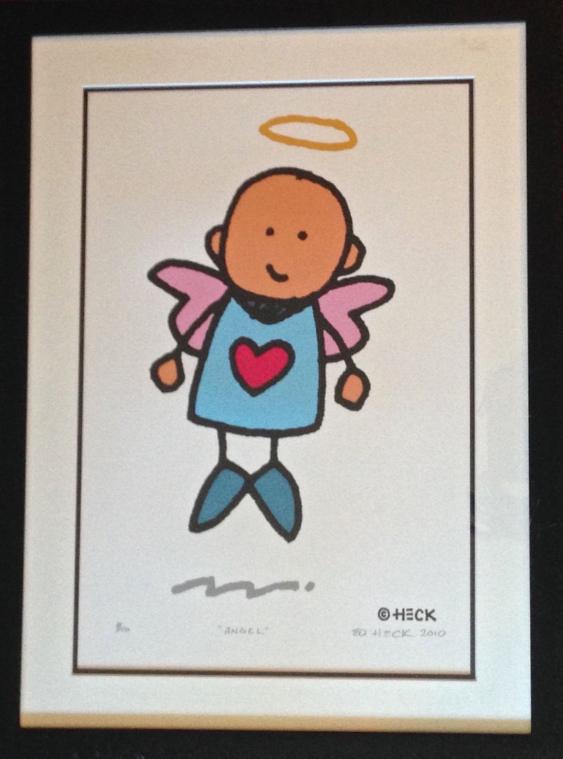Pop Art, Ed Heck (American b.1963) "Angel": Ed Heck (American b.1963) "Angel" Pop Art New York Pop artist Ed Heck Title: Angel. Pencil Signed: Heck Pencil numbered limited edition 8/100 Pencil titled, Angel Dimension: framed 24"x18" site 18"x12