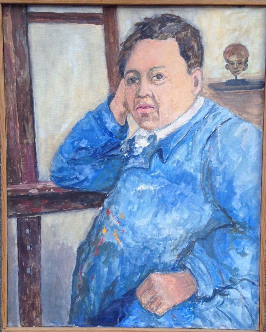 Mid-Century Figural Oil Painting, 1950's "Blue Man" (1 of 3)