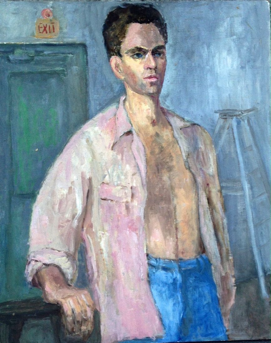 Mid-Century WPA Oil Painting, "Exit": Mid-Century WPA Era Oil Painting, "Exit" Medium: figural oil painting on board, "Exit" Circa: 1950's WPA School Dimension: 20" x 16" Good condition. Provenance: Woodstock, New York Estate