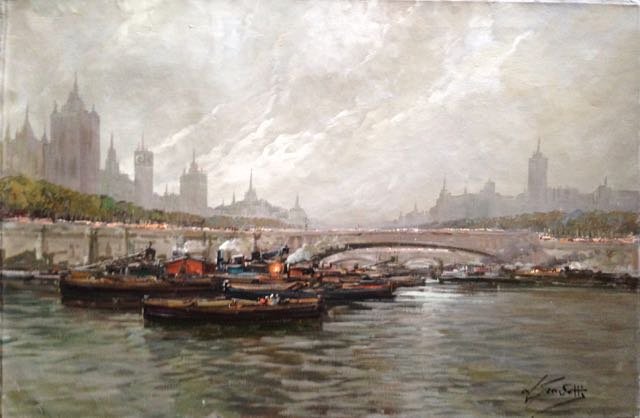 Gravetti, Painting, "Shipping Along The Thames" (1 of 4)