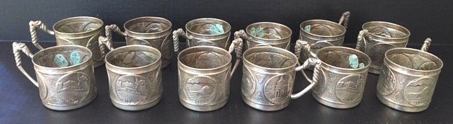 Judaica: Silver Cup Holders, Mazref, Israel (12) (1 of 3)