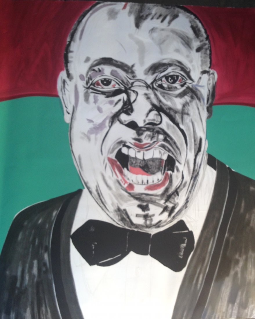 Tabo Toral, Pop Painting "Louis Armstrong": Tabo Toral (Panamanian, b.1950) Pop Painting Pop image of Louis ArmstrongDimension: unframend: 43" x 37" Medium: mixed medium on cream paper. Signed by the artist lower right: Tabo Toral Condition:goo