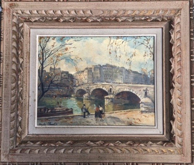 Mid-Century French Painting "Seine River" Signed (1 of 3)