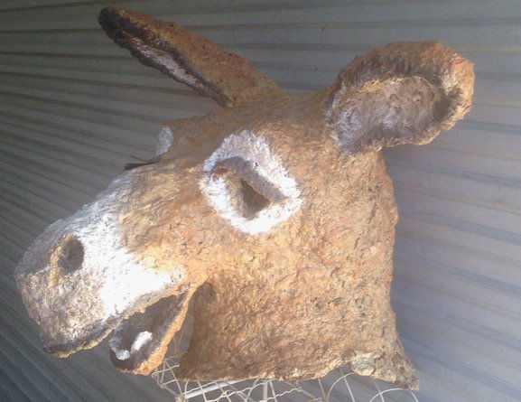 Papier Mache Donkey Mask/Head 1950's, (27.6"x 33") (1 of 3)