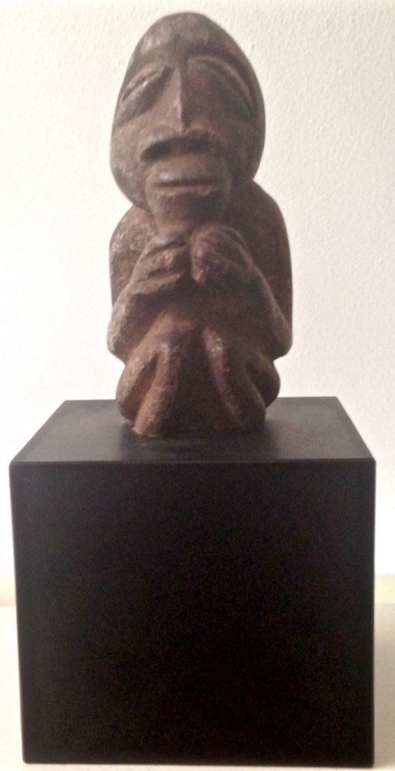 Figural Seated Stone Sculpture On Custom Platform (1 of 3)