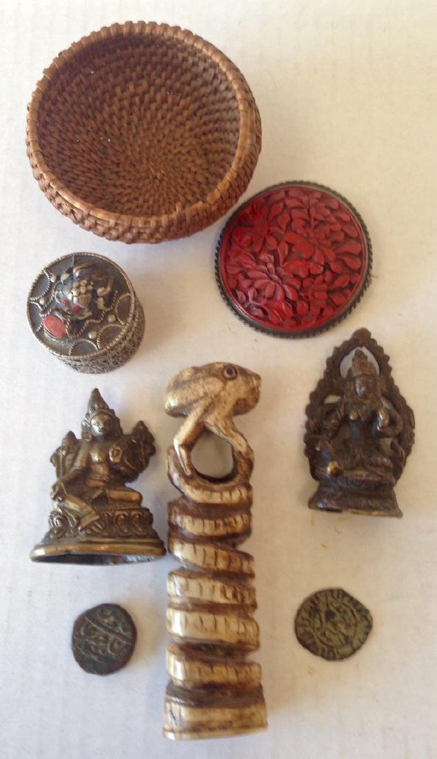 Group of Ethnographic Items: Coins, Bronze, Effigy (1 of 2)