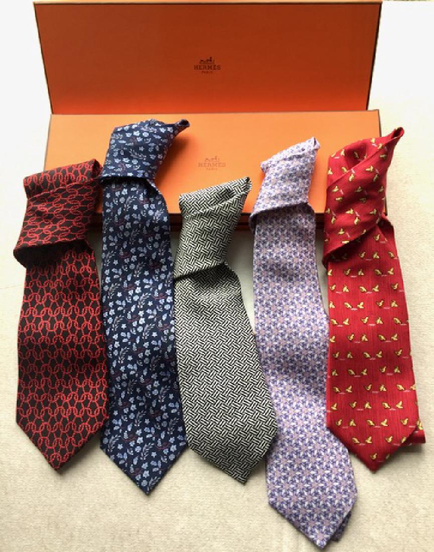 Group of Five Hermes Silk Men's Neck Ties (1 of 2)