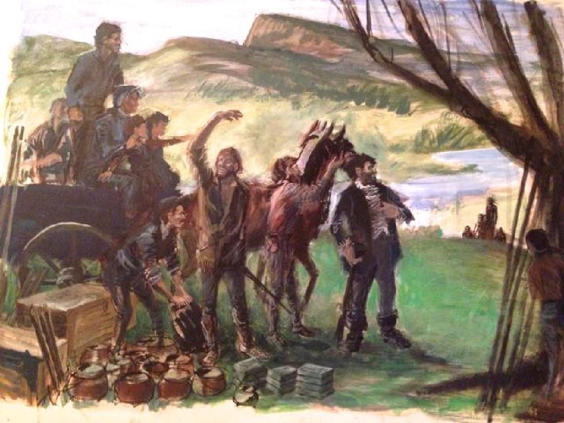 WPA Pioneer Mural Painting, Indians & Settlers (1 of 3)