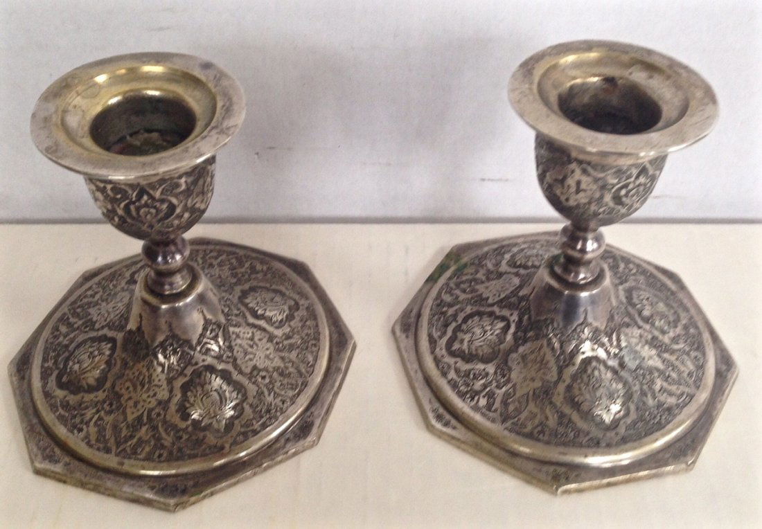 Antique Persian Silver Pair Of Candlesticks (1 of 6)