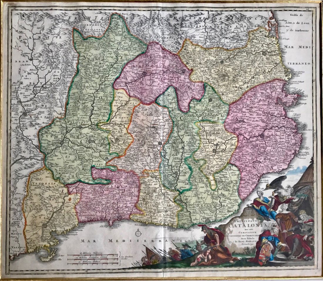 Map, "Cataloniae" Johann Baptist Homann, c.1720 (1 of 3)