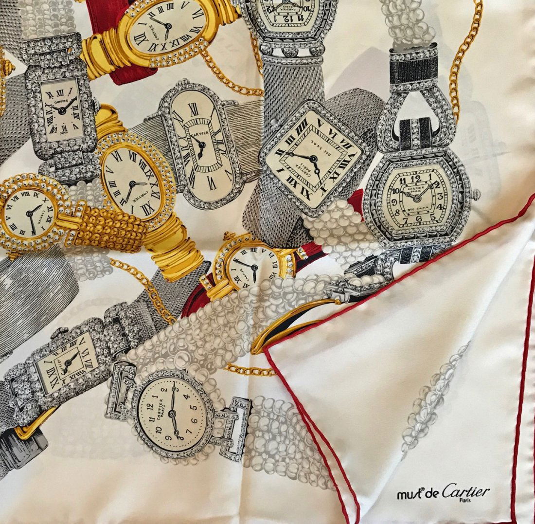 Cartier Watch Motif Silk Scarf, 35"x 35" (1 of 4)